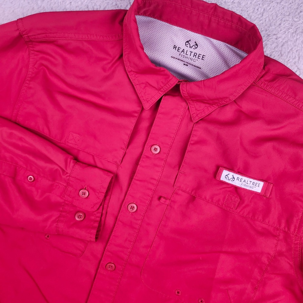 Realtree Fishing Shirt Mens Medium Brick Red Long Sleeve Vented Button Up